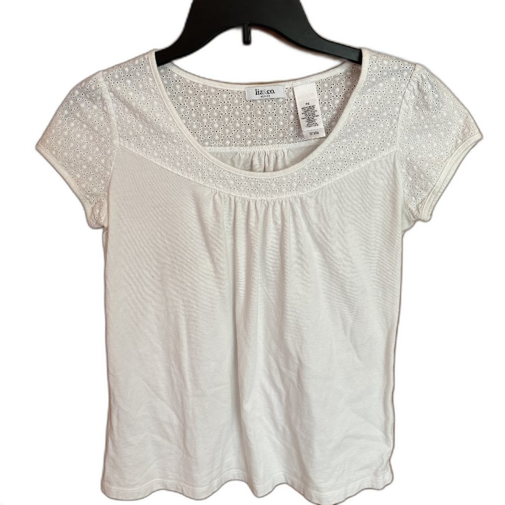 Liz & Co Petite White Embroidered Top Petite